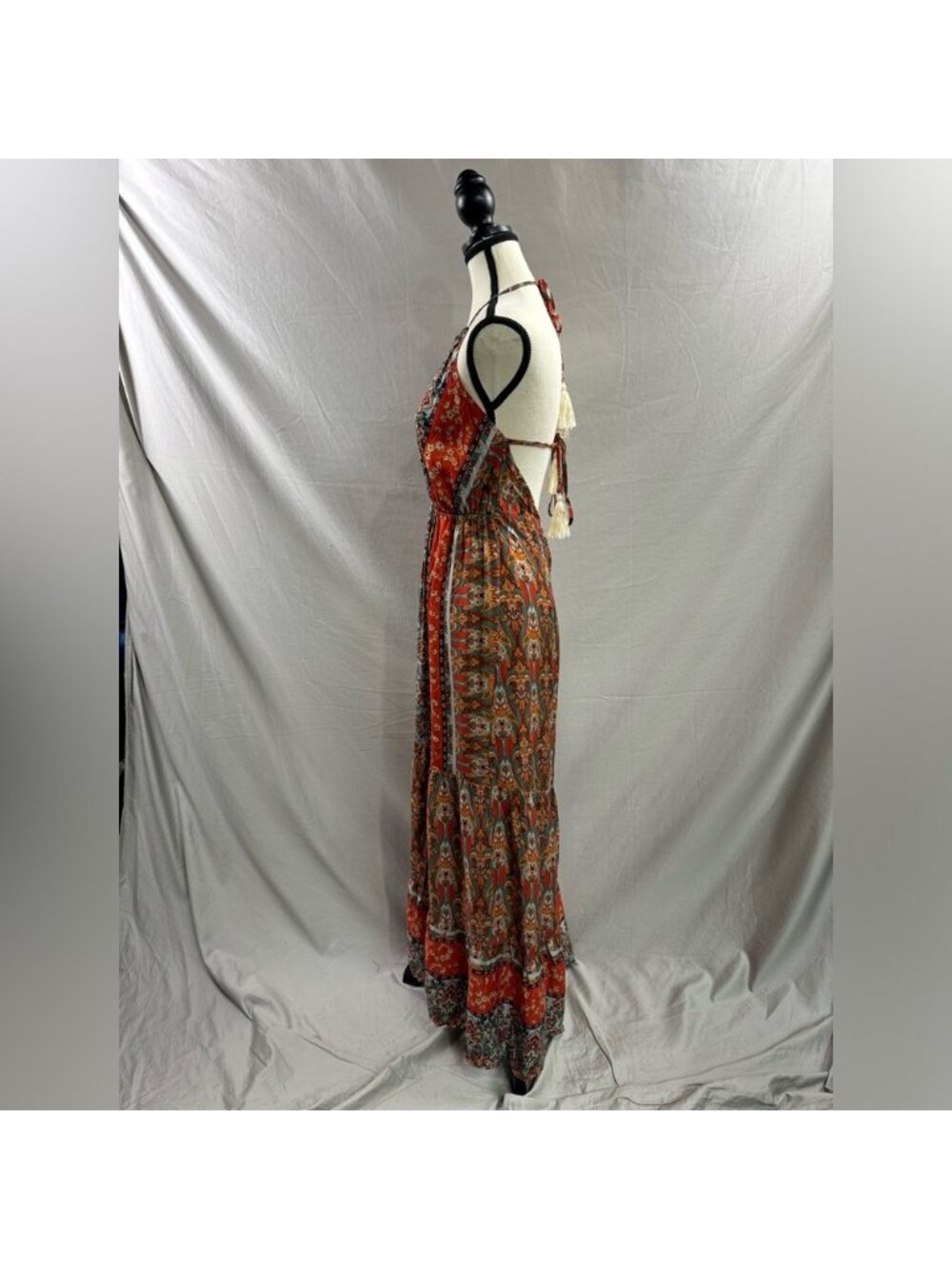 Boho Floral Print Backless Tie Shoulder Ruffle Hem Cami Dress - Picture 10 of 11